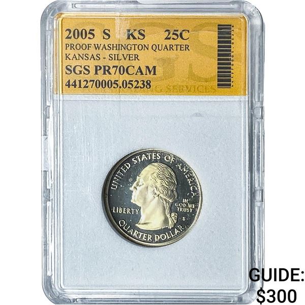 2005 Washington Silver Quarter SGS PR70 CAM Kansas