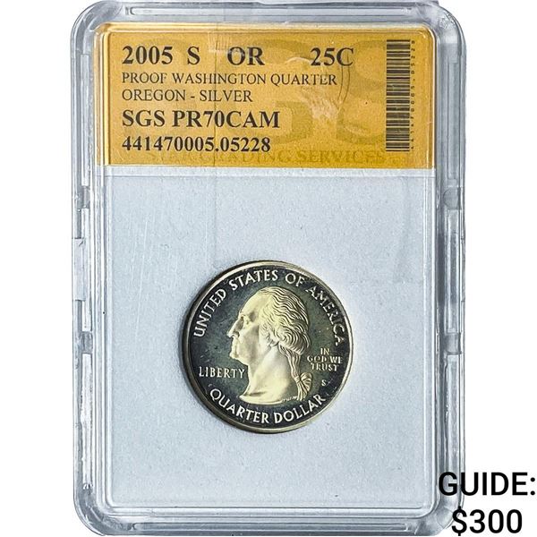 2005-S Washington Silver Quarter SGS PR70 CAM Oregon