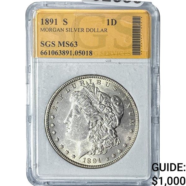 1891-S Morgan Silver Dollar SGS MS63