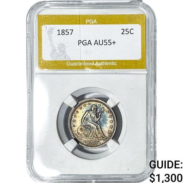 1857 Seated Liberty Quarter PGA AU55+