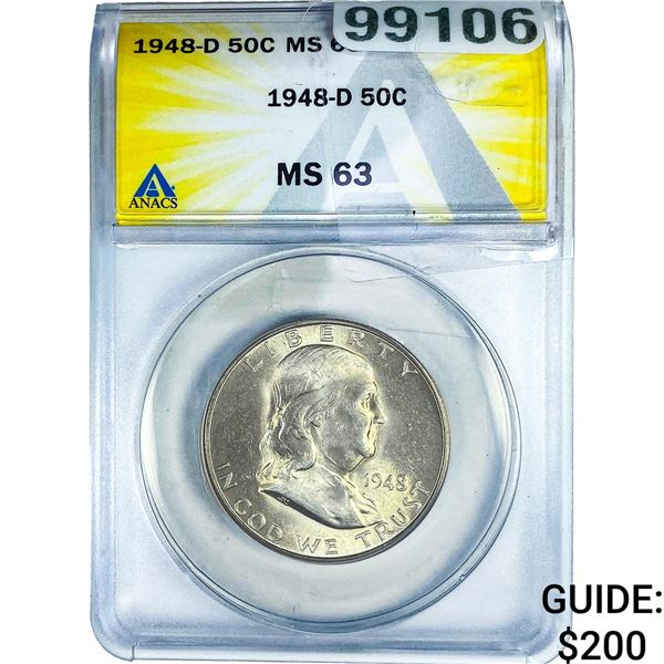 1948-D Franklin Half Dollar ANACS MS63