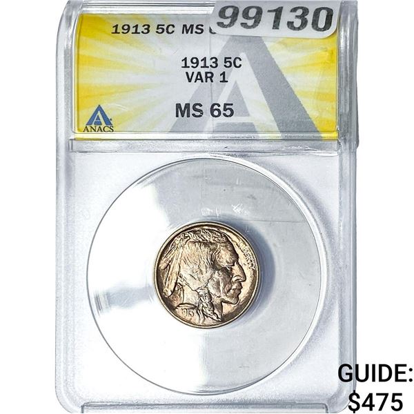 1913 Buffalo Nickel ANACS MS65 Var 1