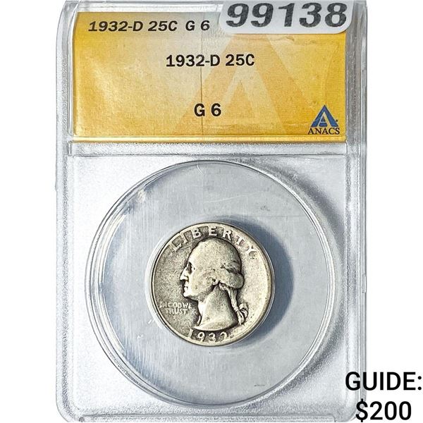 1932-D Washington Silver Quarter ANACS G6