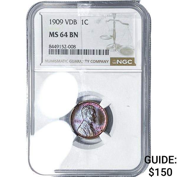 1909 VDB Wheat Cent NGC MS64 BN