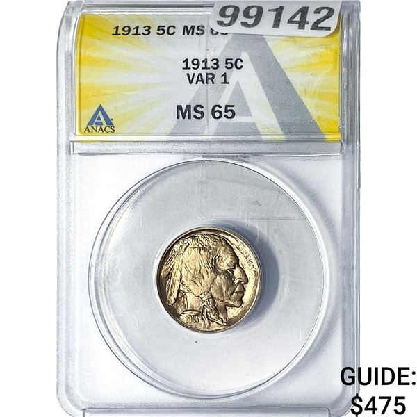 1913 Buffalo Nickel ANACS MS65 Vrar 1