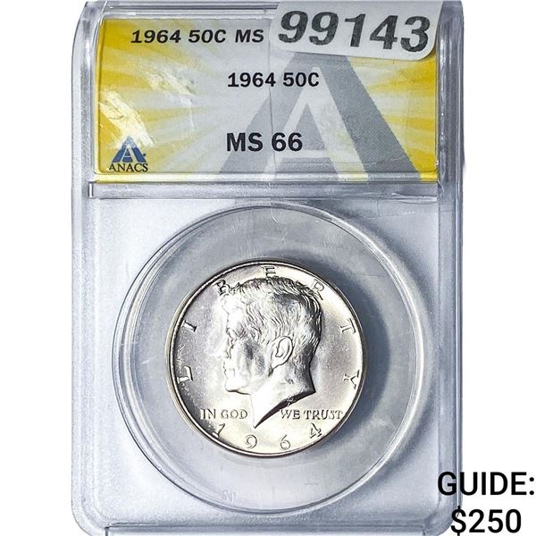 1964 Kennedy Half Dollar ANACS MS66