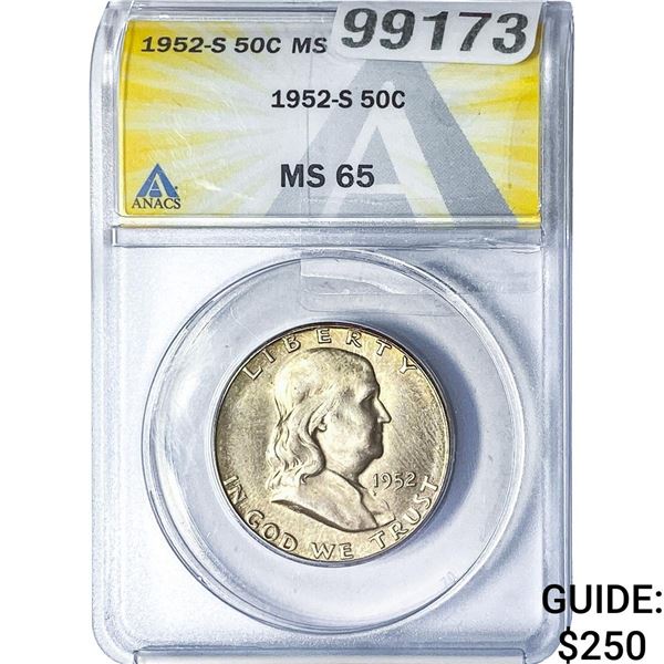 1952-S Franklin Half Dollar ANACS MS65