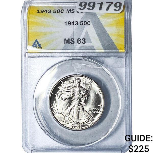 1943 Walking Liberty Half Dollar ANACS MS63
