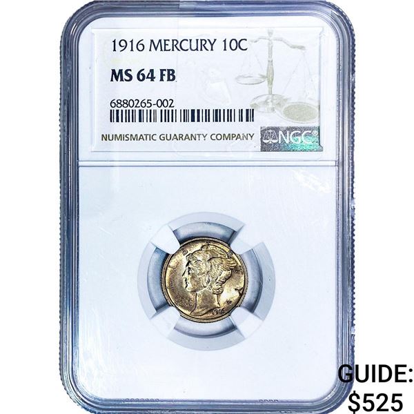 1916 Mercury Silver Dime NGC MS64 FB