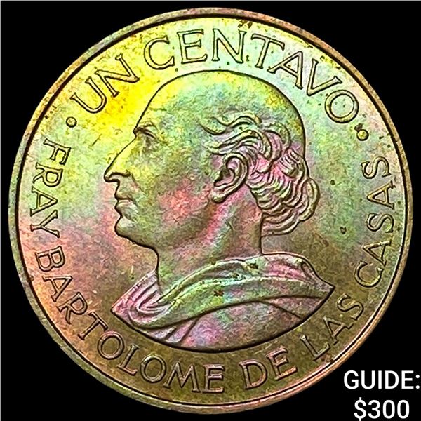 1958 Guatemala Brass 1 Centavo Toned