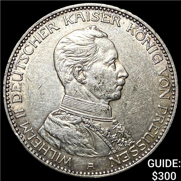 1914A Prussia Whilhelm II Silver 3 Mark