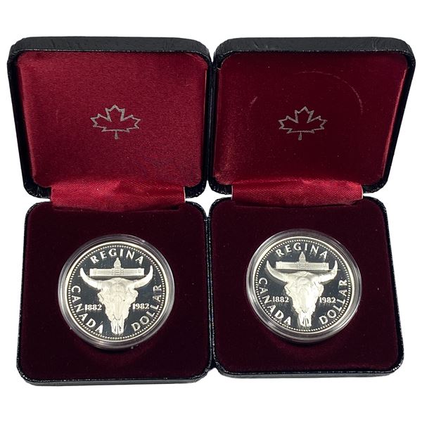 [2] 1982 Canada Silver Dollars w/Box .375oz Silver