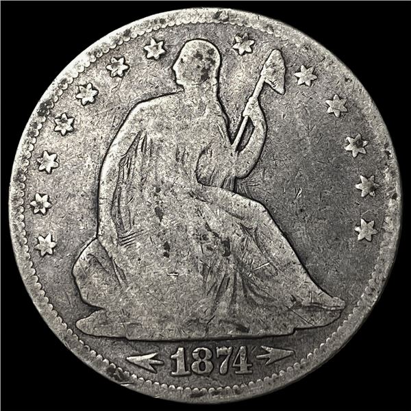 1874 Arrows Silver Seated Liberty Half Dollar  NICELY CIRCULATED