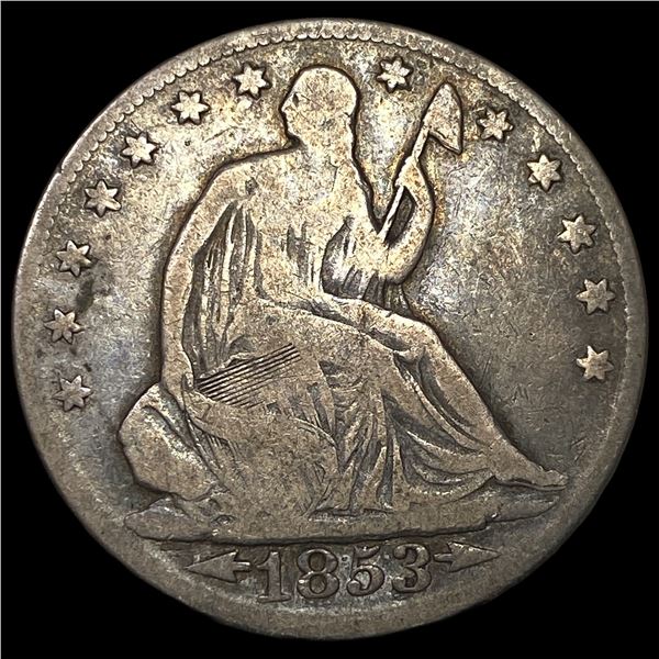 1853 Arrows/Rays Seated Liberty Half Dollar  NICELY CIRCULATED