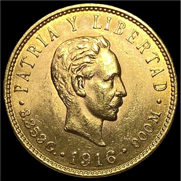 1916 Cuba .2419oz Gold 5 Pesos CHOICE BU