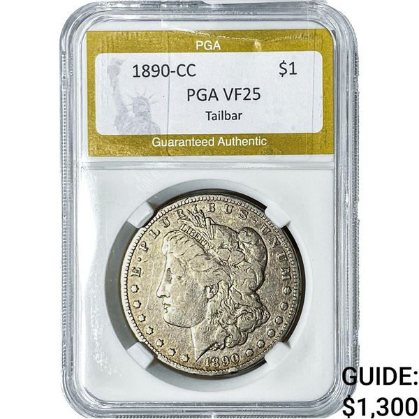 1890-CC Morgan Silver Dollar PGA VF25 Tailbar