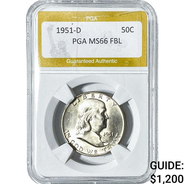 1951-D Franklin Half Dollar PGA MS66FBL