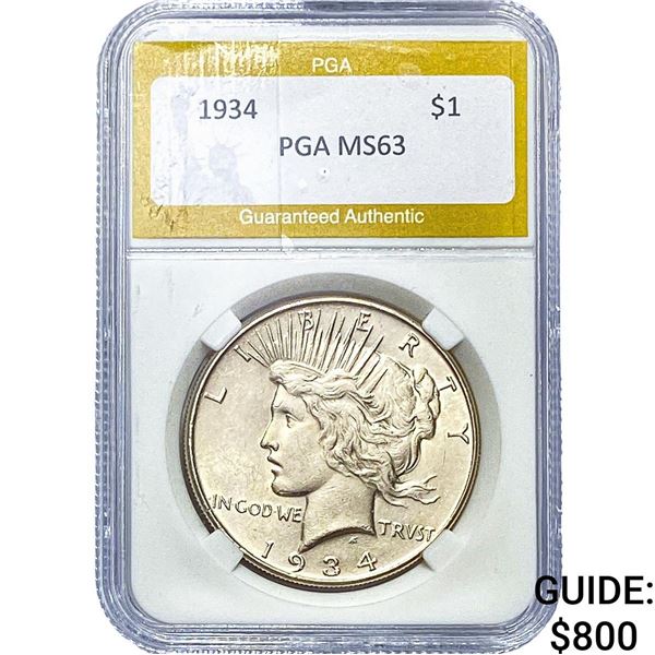 1934 Silver Peace Dollar PGA MS63