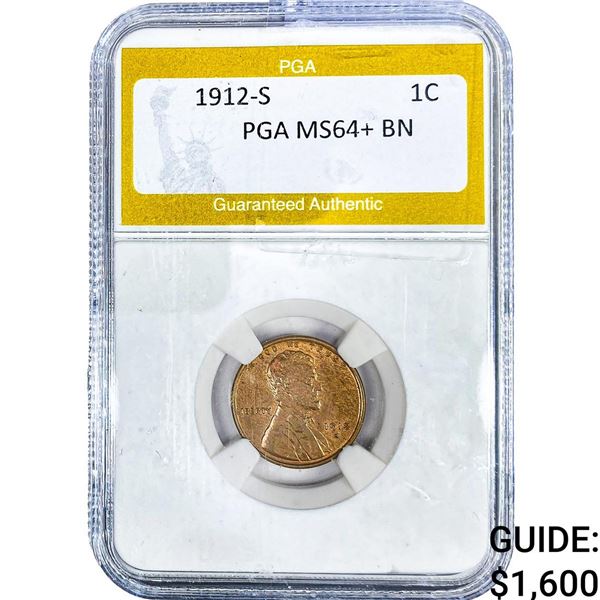 1912-S Wheat Cent PGA MS64+ BN