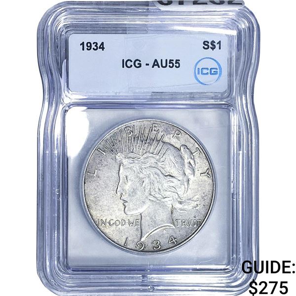 1934 Silver Peace Dollar ICG AU55