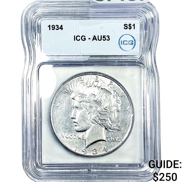 1934 Silver Peace Dollar ICG AU53
