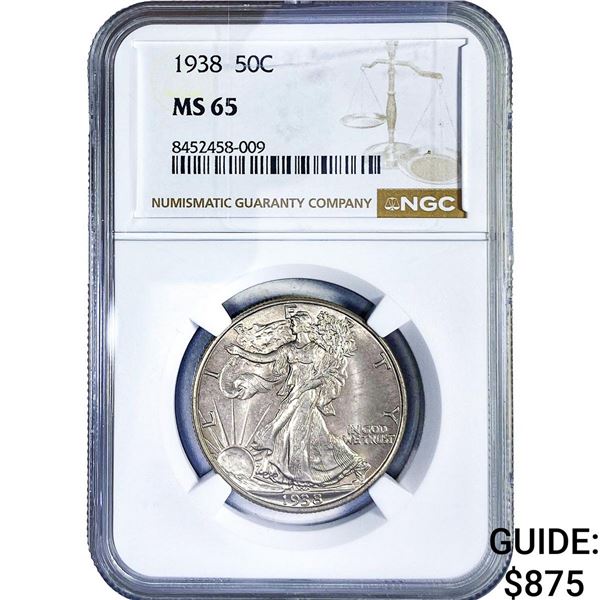 1938 Walking Liberty Half Dollar NGC MS65