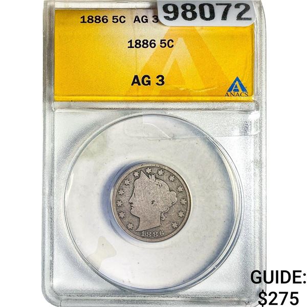 1886 Liberty Victory Nickel ANACS AG3