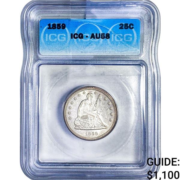1859 Seated Liberty Quarter ICG AU58