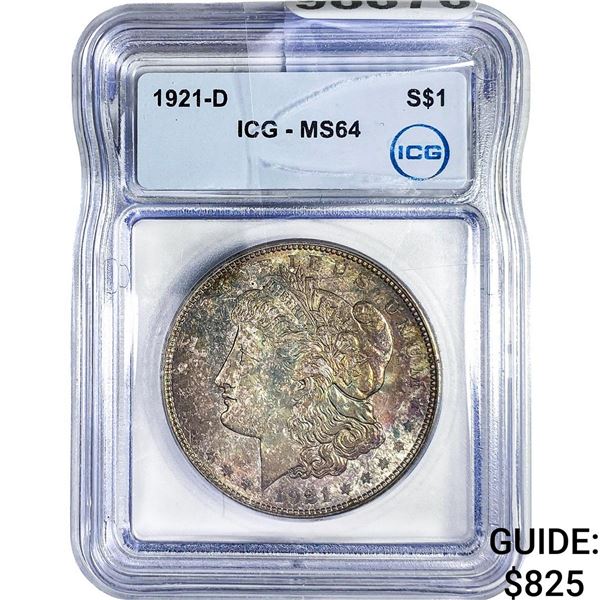 1921-D Morgan Silver Dollar ICG MS64