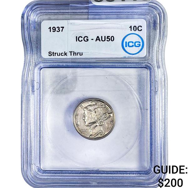 1937 Mercury Silver Dime ICG AU50