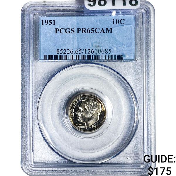 1951 Roosevelt Dime PCGS PR65 CAM