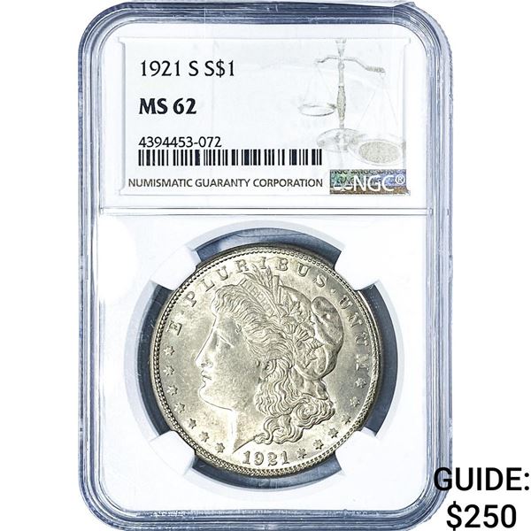 1921-S Morgan Silver Dollar NGC MS62