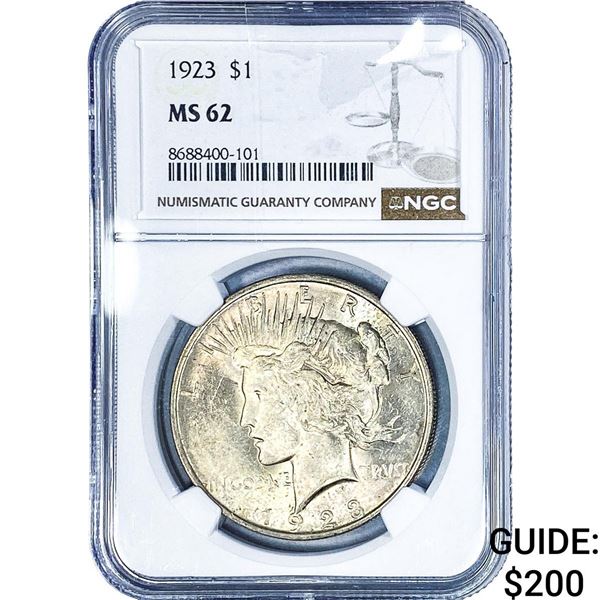 1923 Silver Peace Dollar NGC MS62