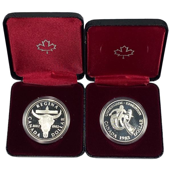 [2]1982-1983 Canada Silver Dollars w/Box .375oz Silver