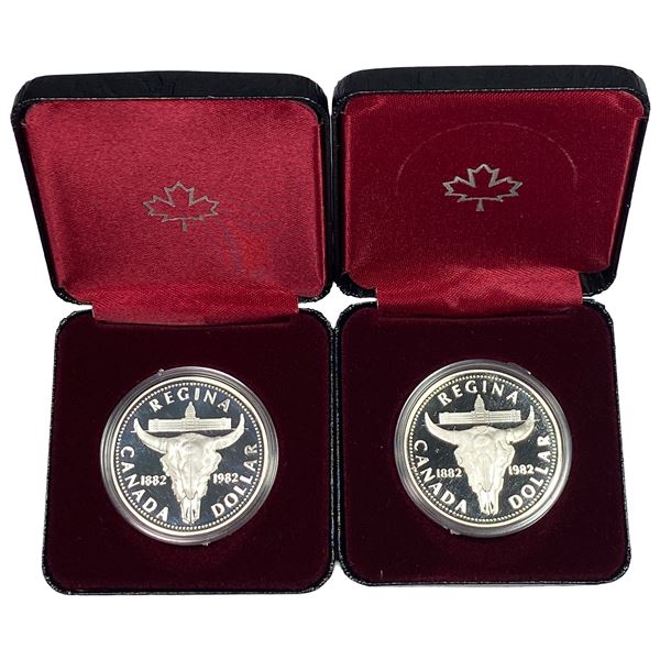 [2] 1982 Canada Silver Dollars w/Box .375oz Silver