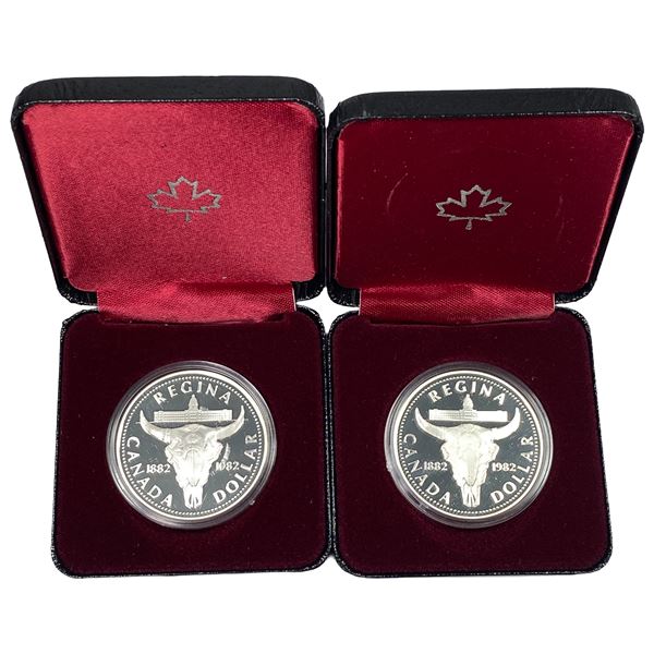 [2] 1982 Canada Silver Dollars w/Box .375oz Silver