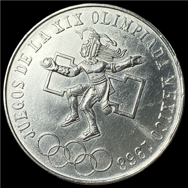 1968 Mexico Silver 25 Pesos Olympic Coin  CHOICE BU