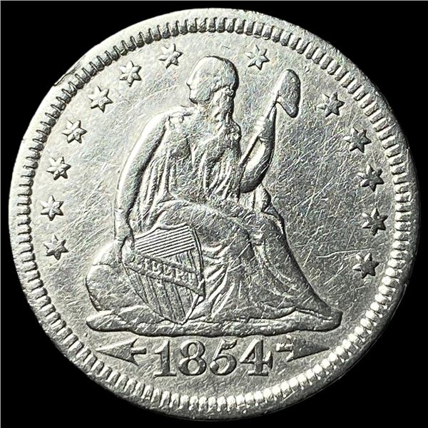 1854 Arrows Seated Liberty Quarter CHOICE AU