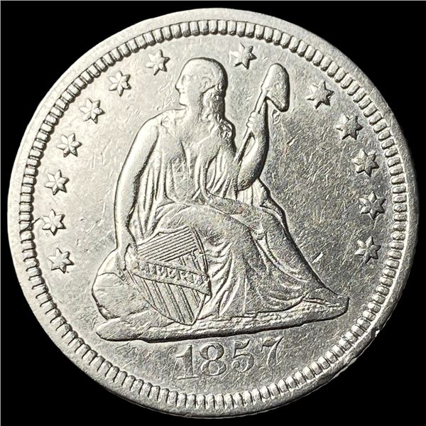 1857 Silver Seated Liberty Quarter CLOSELY  UNCIRCULATED