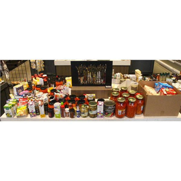 LARGE LOT OF CANNED GOODS, SNACKS, & MORE