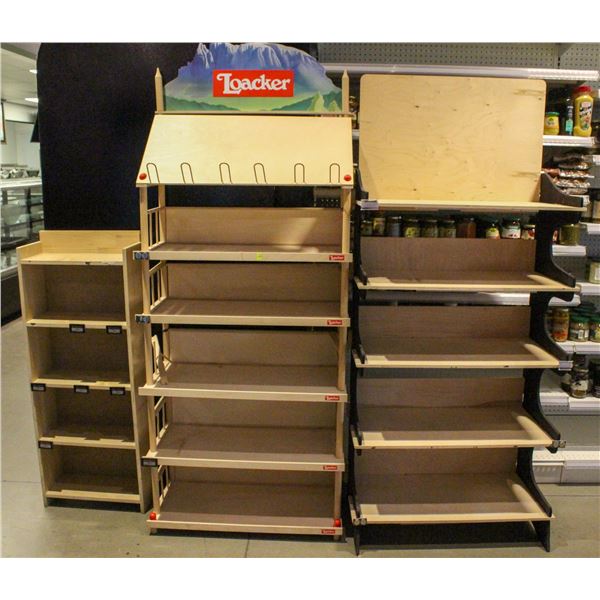 3 WOODEN PRODUCT DISPLAY STANDS
