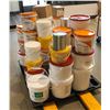 Image 1 : PALLET OF VARIOUS PAILS OF DONUT GLAZES, ICING,