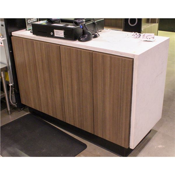 CUSTOM BUILT MARBLE COUNTER CUPBOARD.
