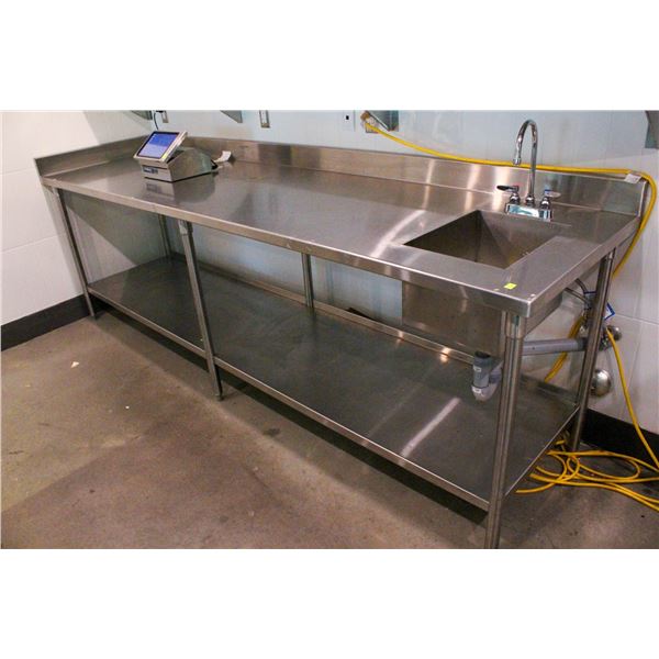 CUSTOM STAINLESS STEEL WORKTABLE W/ HAND SINK &