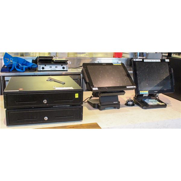 TWO TOSHIBA POINT OF SALES TERMINALS W/ 2 CASH