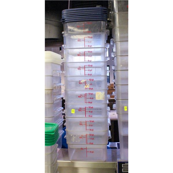 STACK OF 8 CAMBRO 12QT DRY INGREDIENT BINS