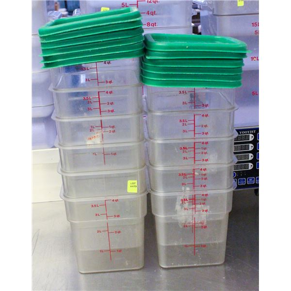 STACK OF 11 CAMBRO 4QT DRY INGREDIENT BINS