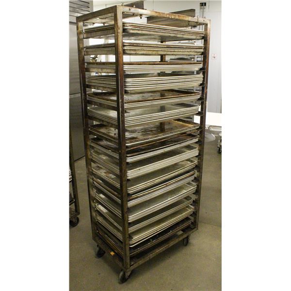 FULL SIZE SINGLE PAN ROLL IN OVEN RACK W/ CONTENTS