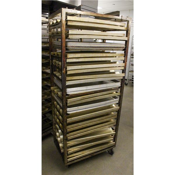 FULL SIZE SINGLE PAN ROLL IN OVEN RACK W/ CONTENTS