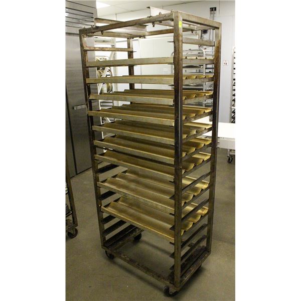 FULL SIZE SINGLE PAN ROLL IN OVEN RACK W/ CONTENTS